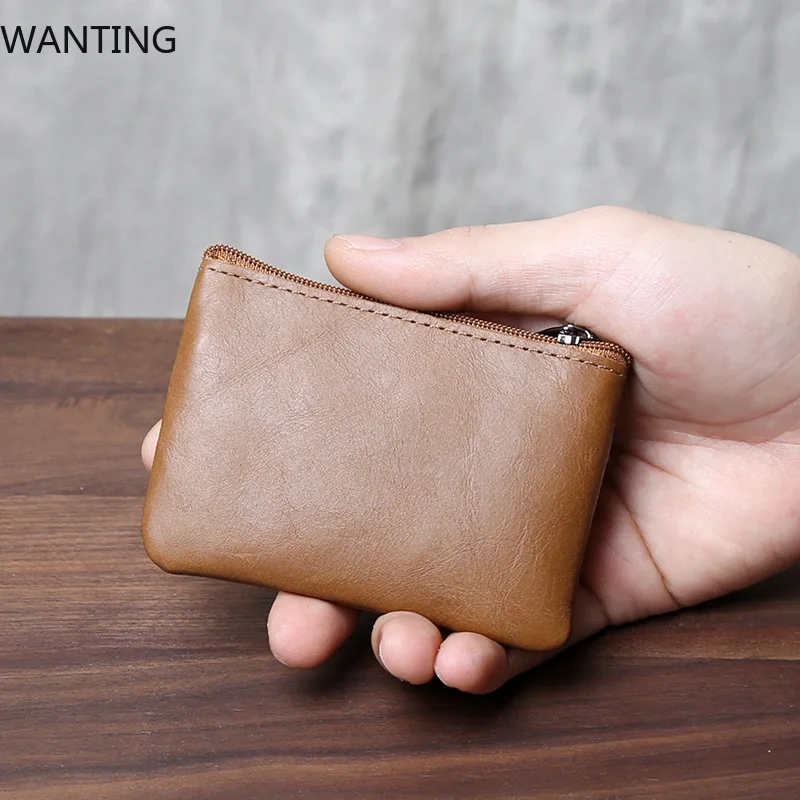 Retro Genuine Leather Mini Zero Wallet For Men And Wom, Solid Color Top Layer Cowhide Zipper Small Card Bag, Minimalist Coin Bag - Image 2