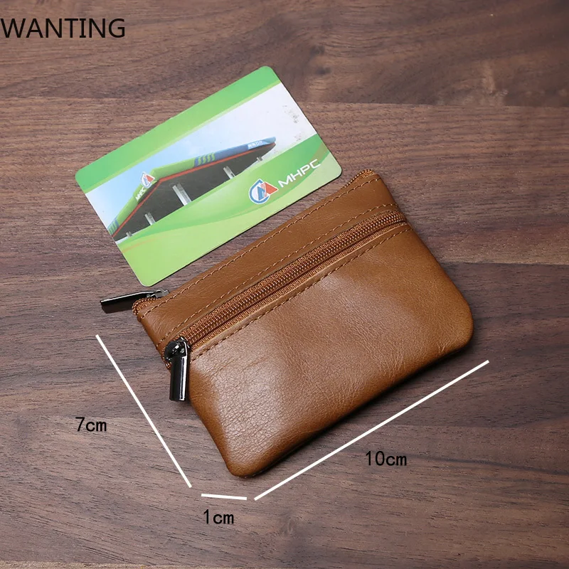 Retro Genuine Leather Mini Zero Wallet For Men And Wom, Solid Color Top Layer Cowhide Zipper Small Card Bag, Minimalist Coin Bag - Image 3