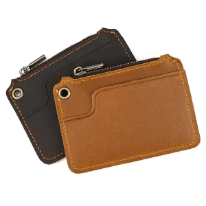 Men's Genuine Leather Zipper Coin Wallet Wowen natural Leather Mini Short Purse Card Holder Change Purse For Man Clutch Wallets