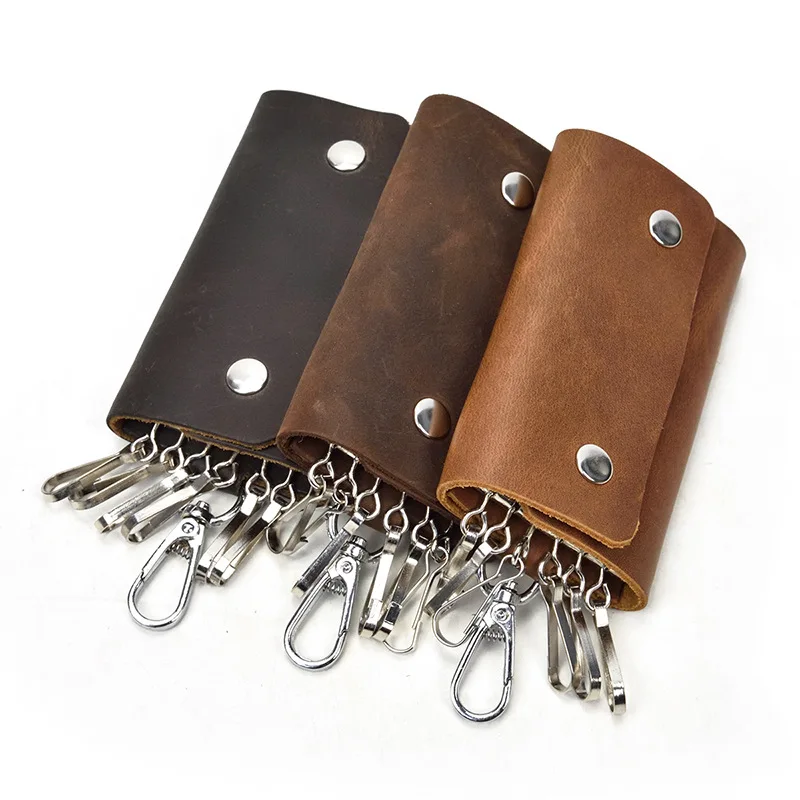 Key Wallet Leather Housekeeper Holders Car Keychain Key Holder Bag Case Unisex Wallet Cover Simple Solid Color Storage Bag