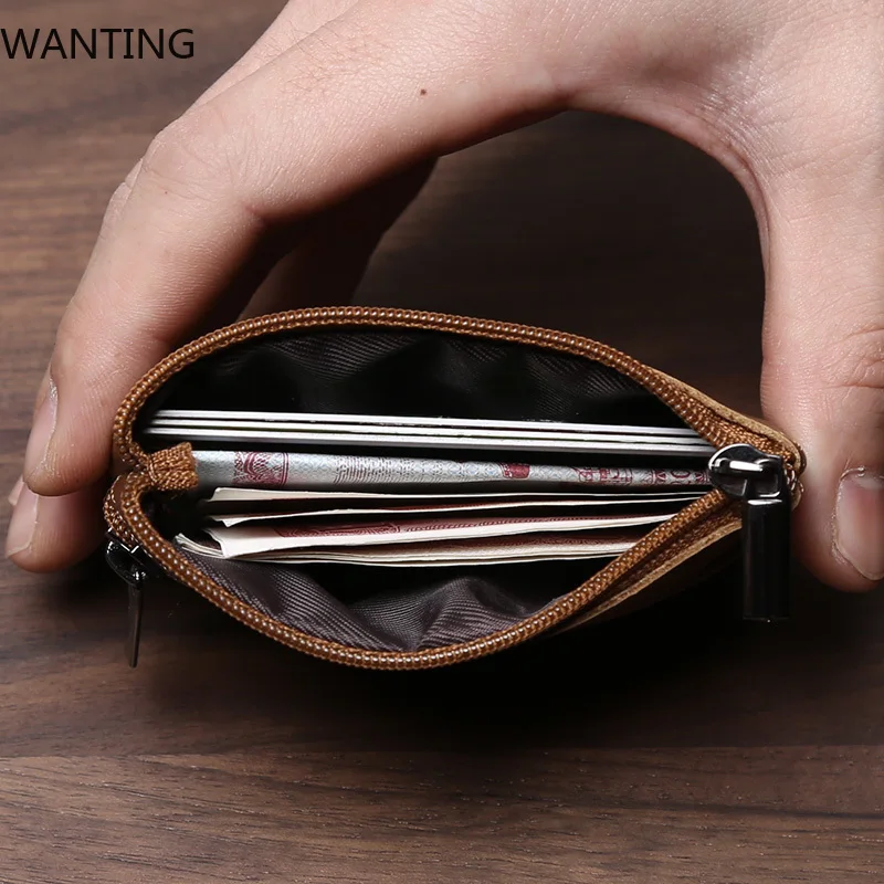 Retro Genuine Leather Mini Zero Wallet For Men And Wom, Solid Color Top Layer Cowhide Zipper Small Card Bag, Minimalist Coin Bag - Image 5
