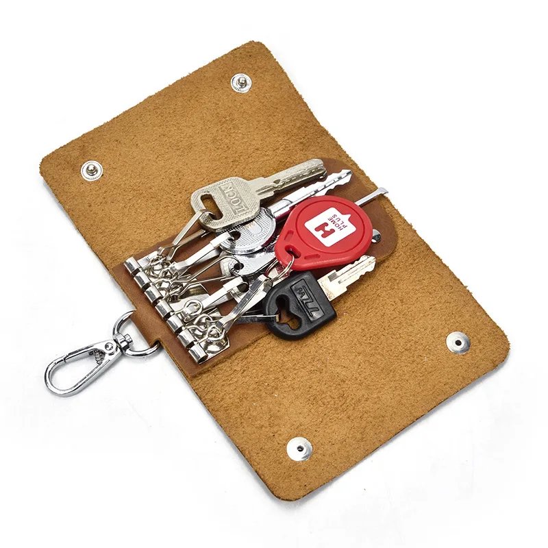 Key Wallet Leather Housekeeper Holders Car Keychain Key Holder Bag Case Unisex Wallet Cover Simple Solid Color Storage Bag - Image 5